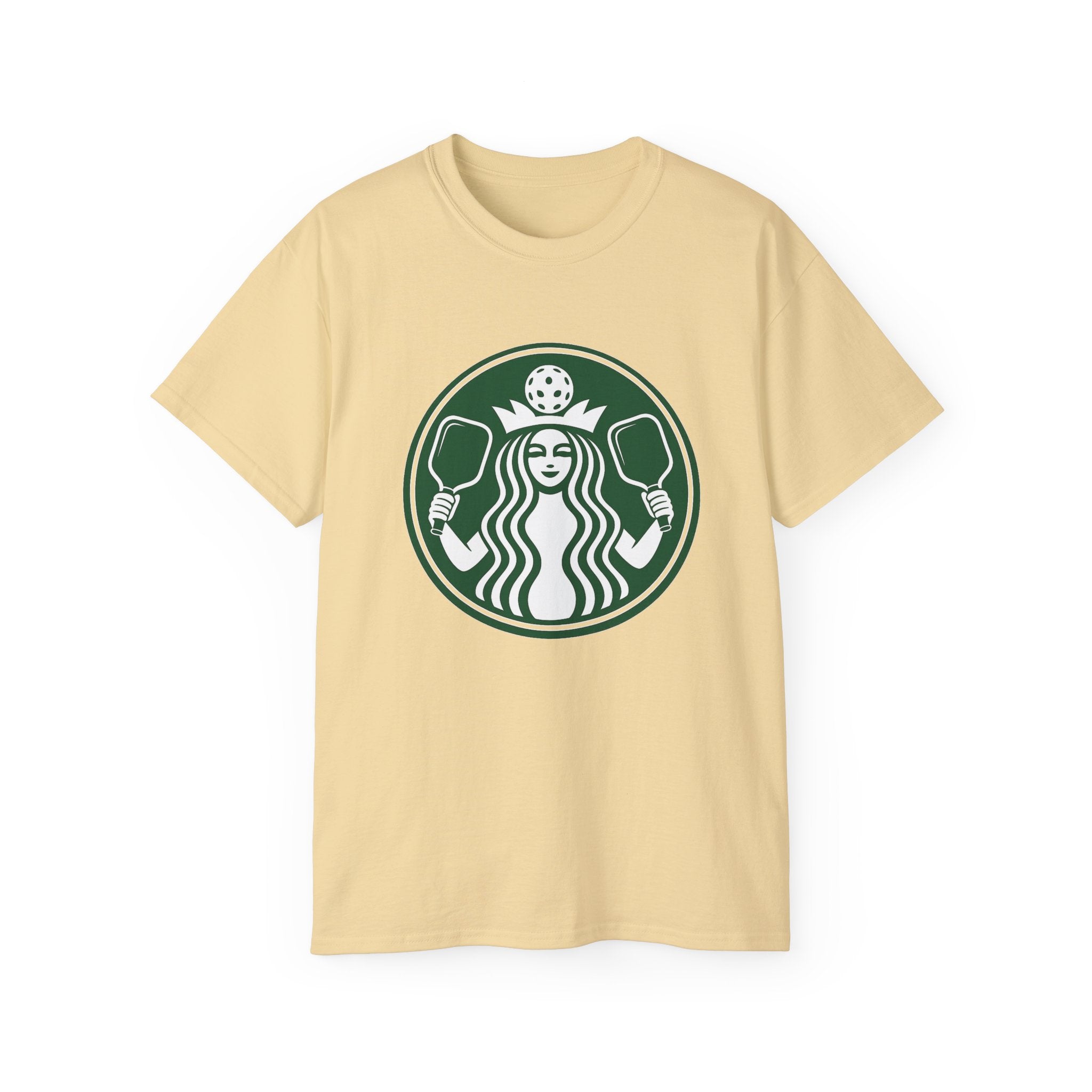 Coffee pickleball Logo Tee — Retro Mermaid Holding paddles Graphic T-Shirt