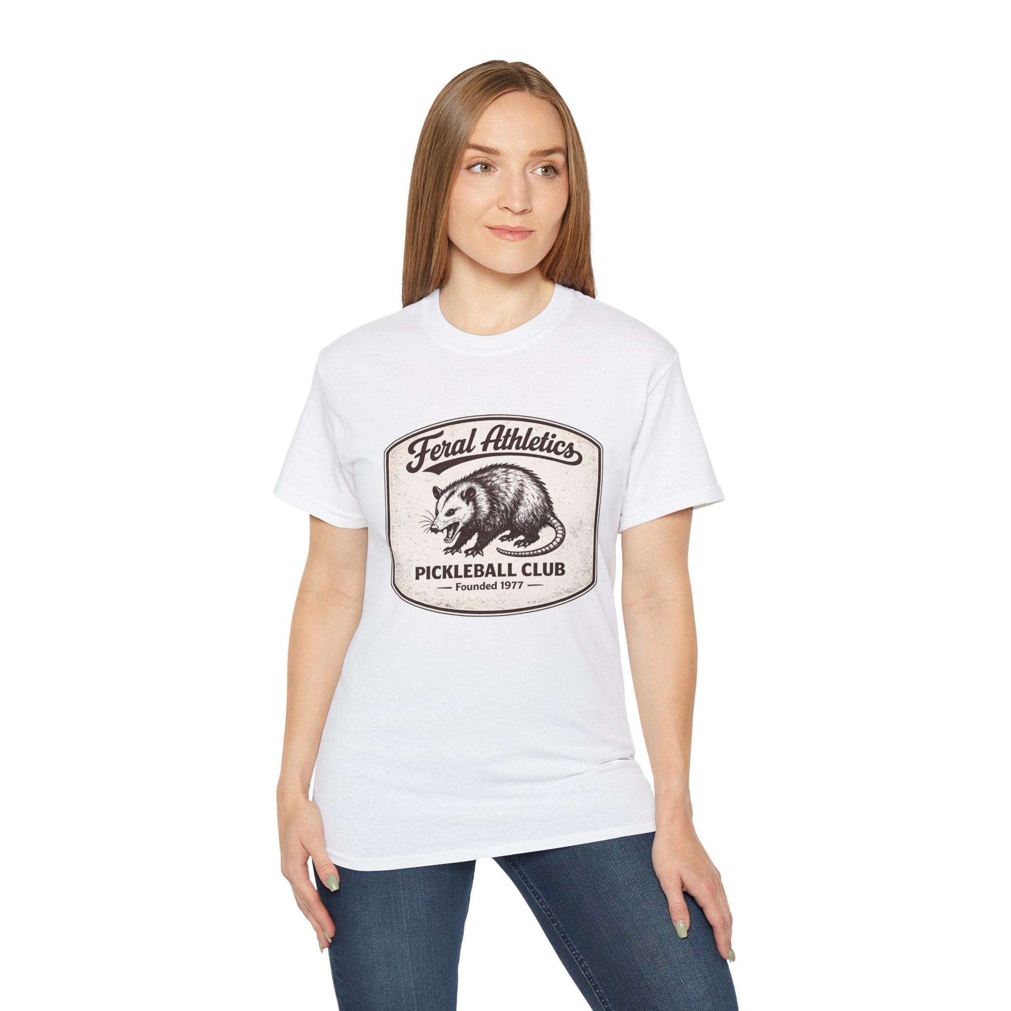 Pickleball Club Tee — "Feral Athletics" Vintage Possum Design