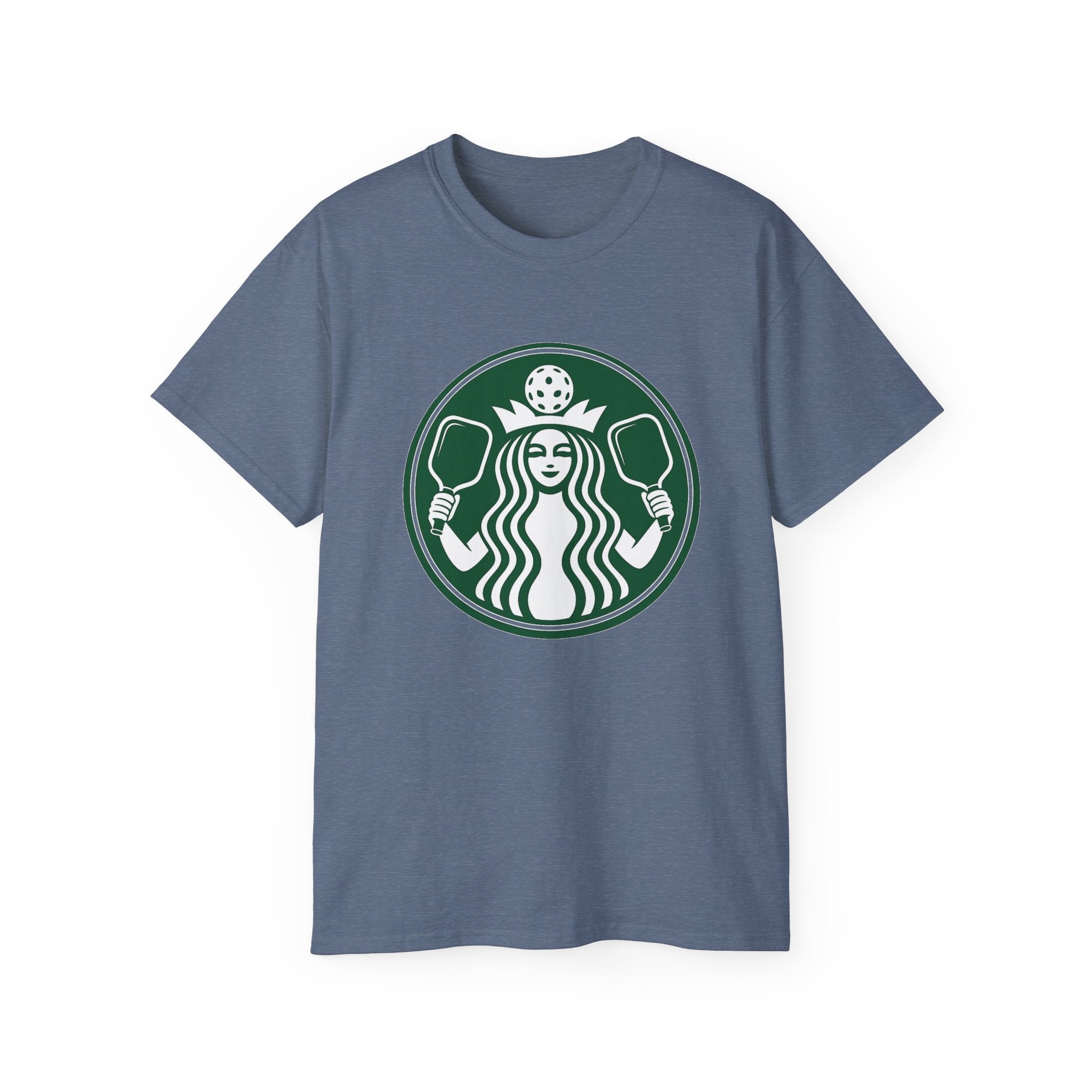 Coffee pickleball Logo Tee — Retro Mermaid Holding paddles Graphic T-Shirt