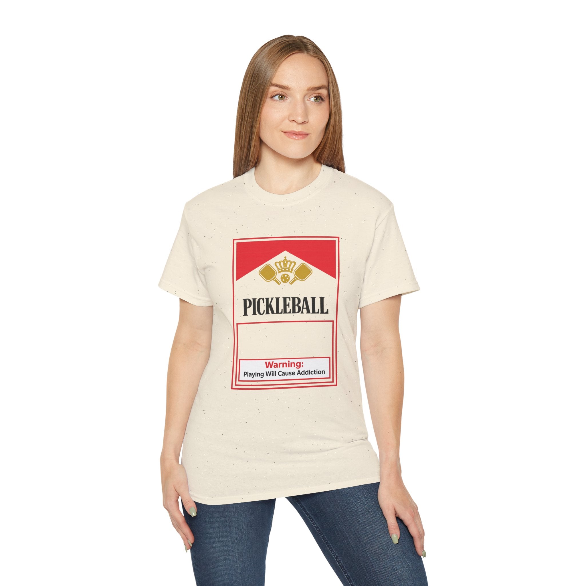 Pickleball Warning T‑Shirt — 'Pickleball: Playing Will Cause Addiction' Cotton Tee