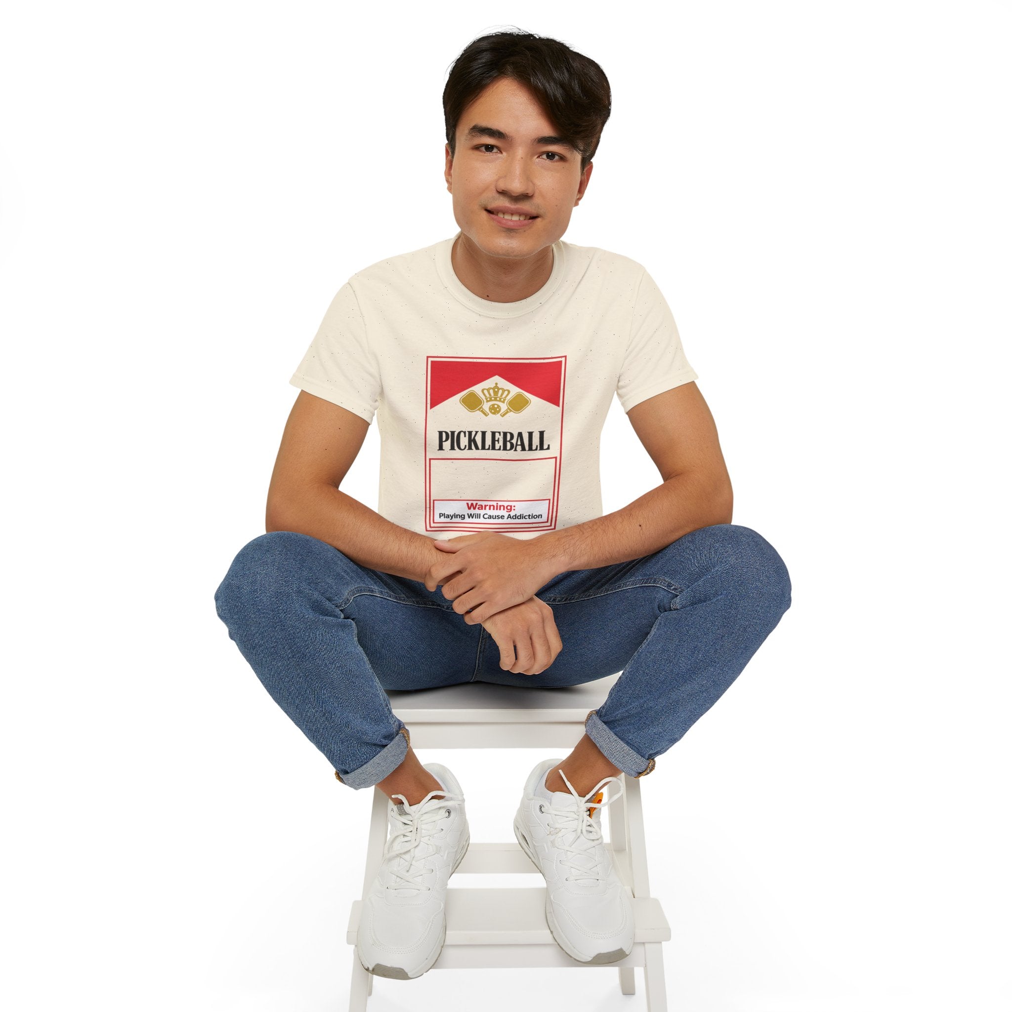 Pickleball Warning T‑Shirt — 'Pickleball: Playing Will Cause Addiction' Cotton Tee