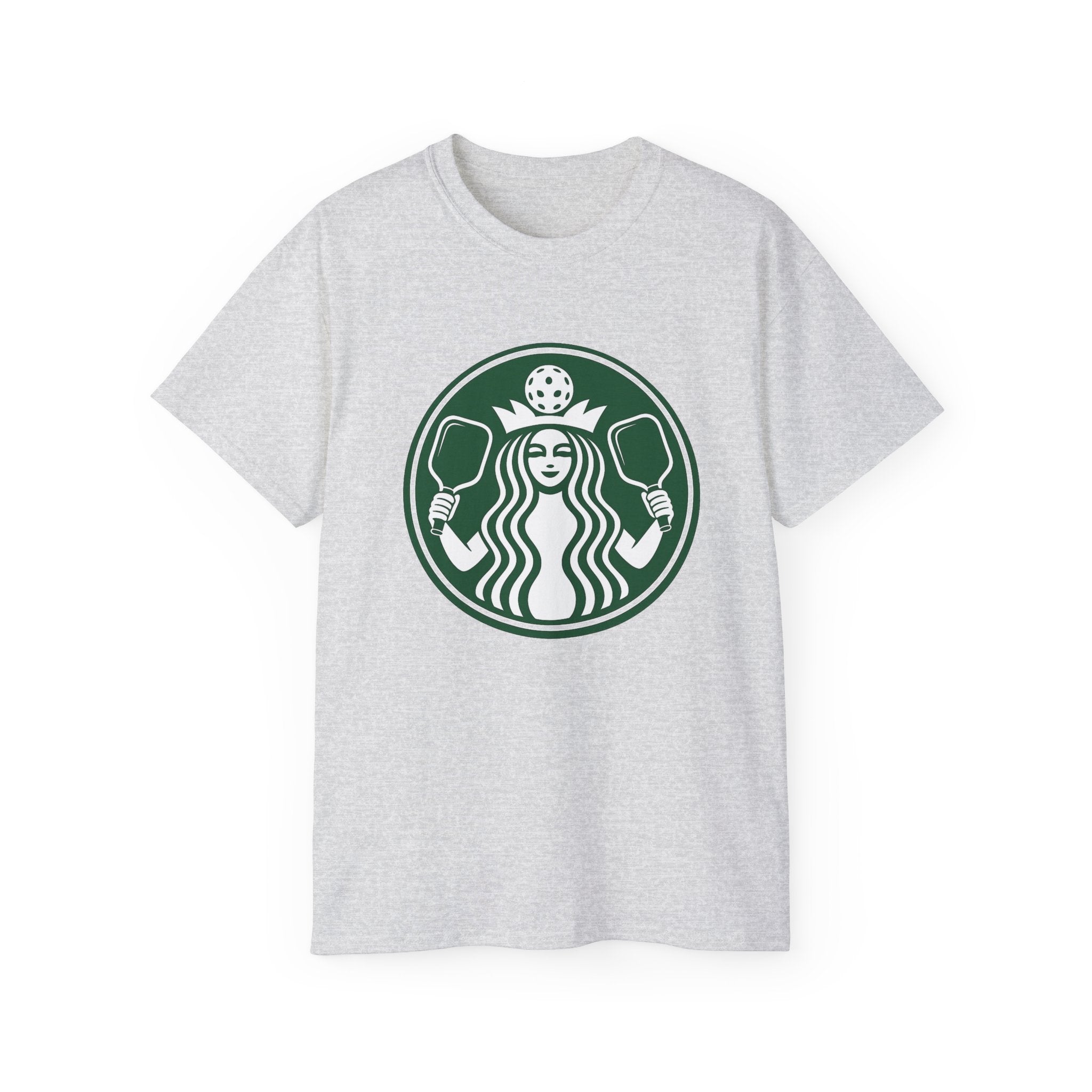 Coffee pickleball Logo Tee — Retro Mermaid Holding paddles Graphic T-Shirt