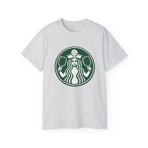 Coffee pickleball Logo Tee — Retro Mermaid Holding paddles Graphic T-Shirt