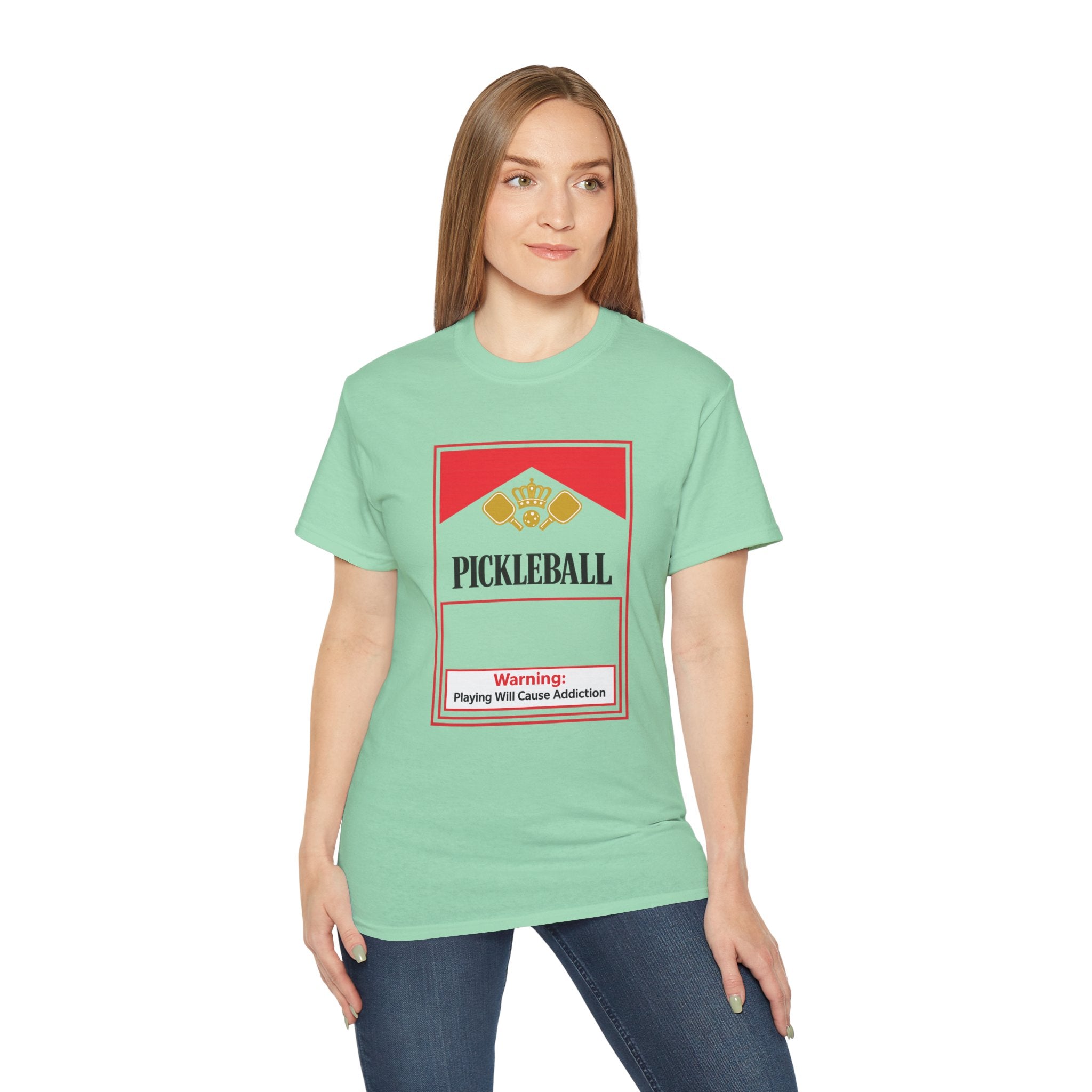 Pickleball Warning T‑Shirt — 'Pickleball: Playing Will Cause Addiction' Cotton Tee