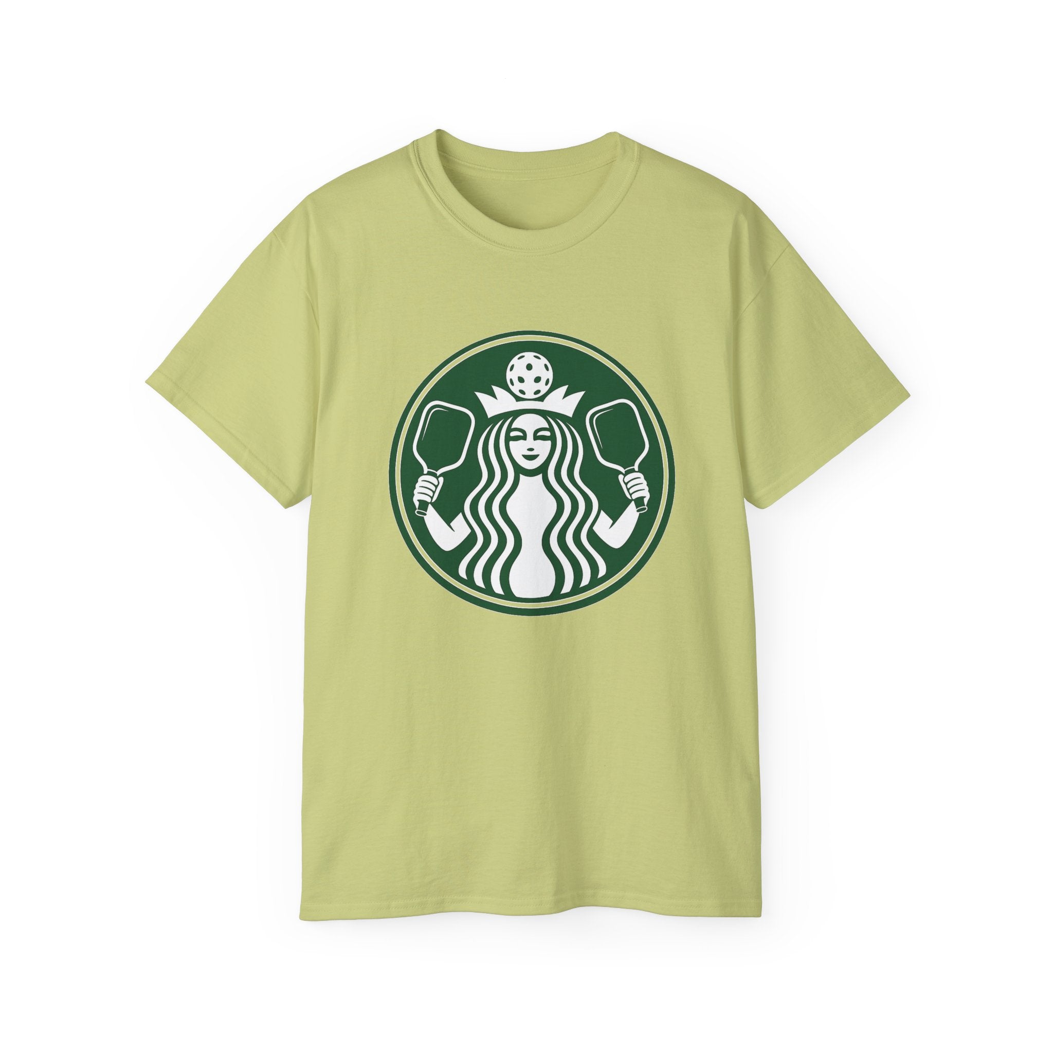 Coffee pickleball Logo Tee — Retro Mermaid Holding paddles Graphic T-Shirt