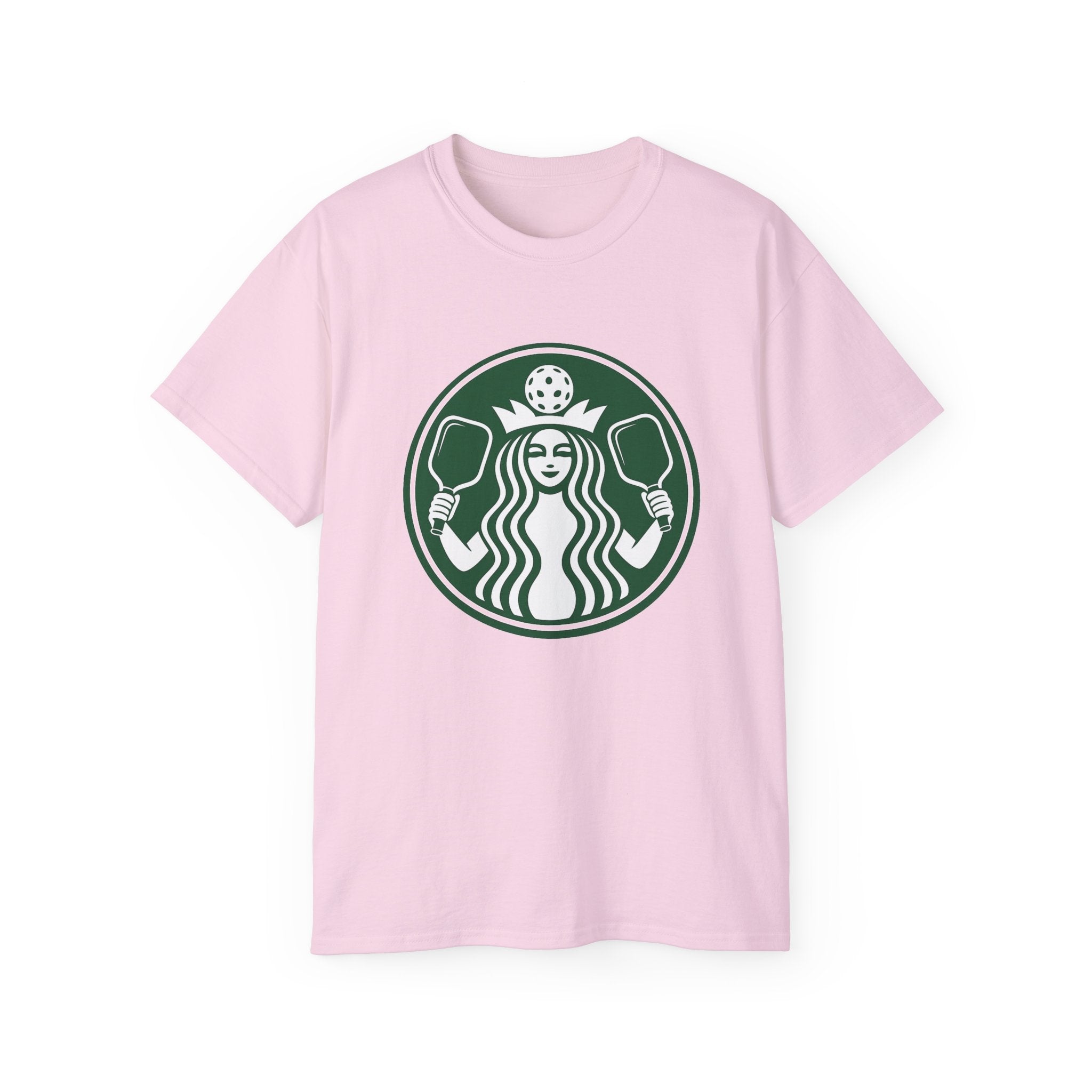 Coffee pickleball Logo Tee — Retro Mermaid Holding paddles Graphic T-Shirt