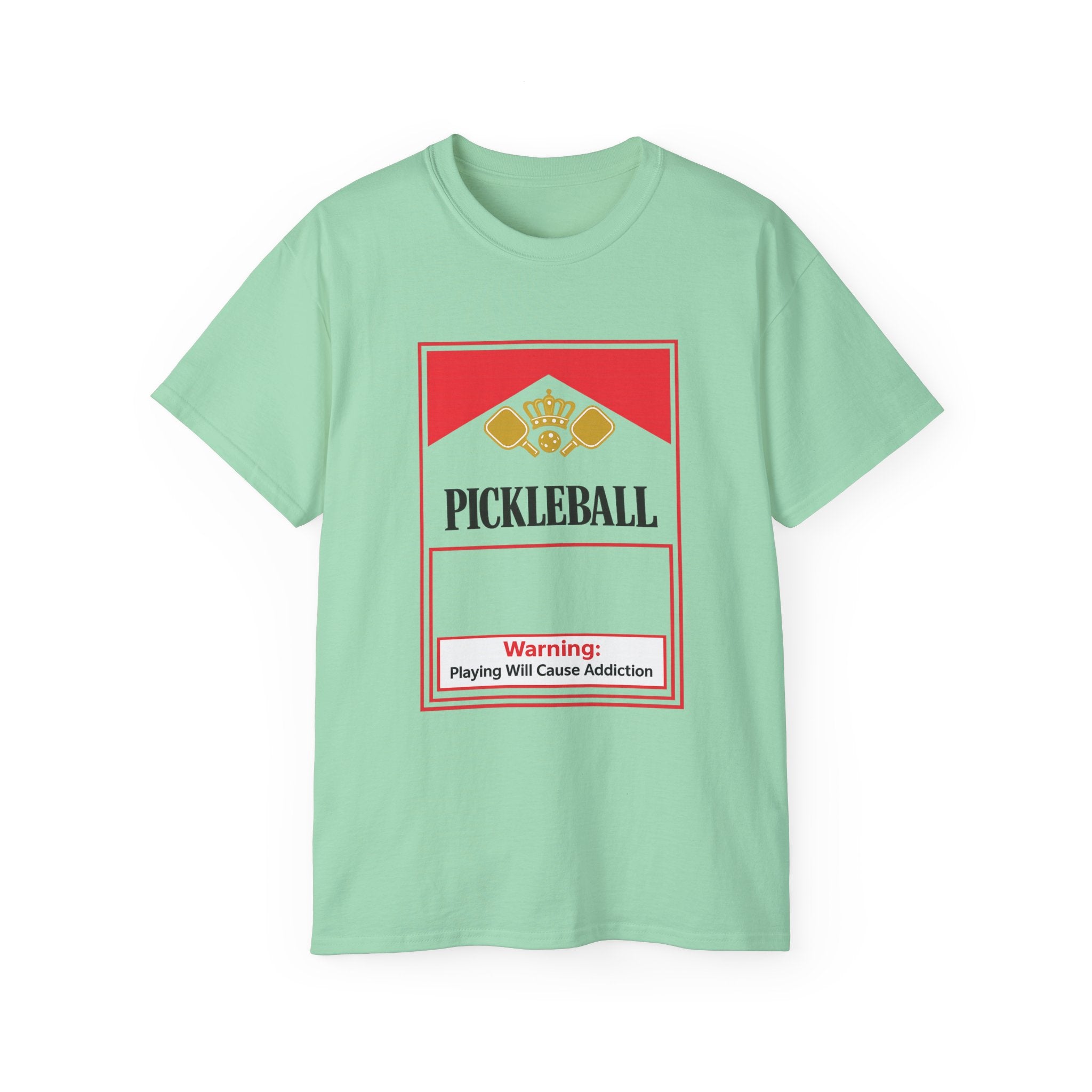 Pickleball Warning T‑Shirt — 'Pickleball: Playing Will Cause Addiction' Cotton Tee