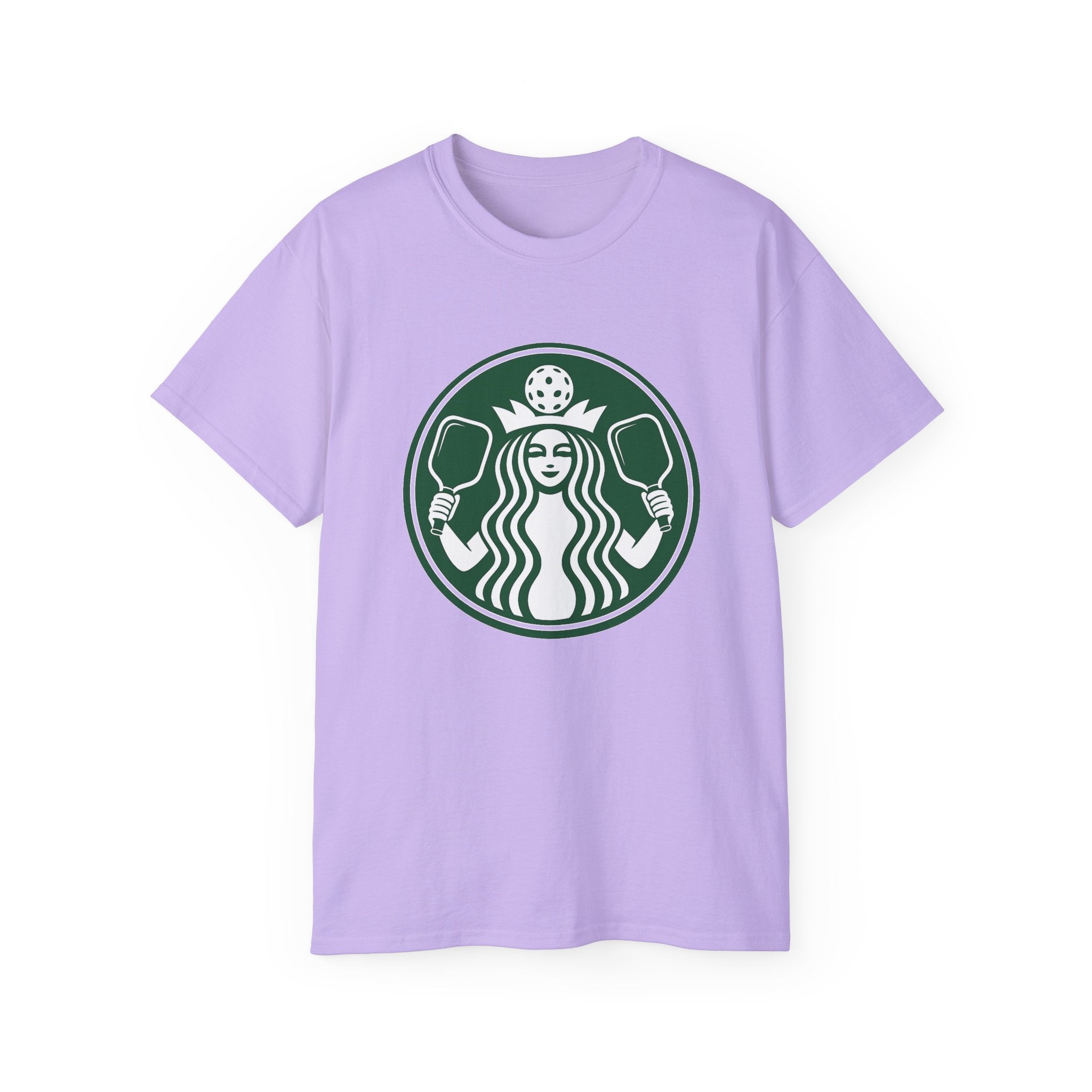 Coffee pickleball Logo Tee — Retro Mermaid Holding paddles Graphic T-Shirt