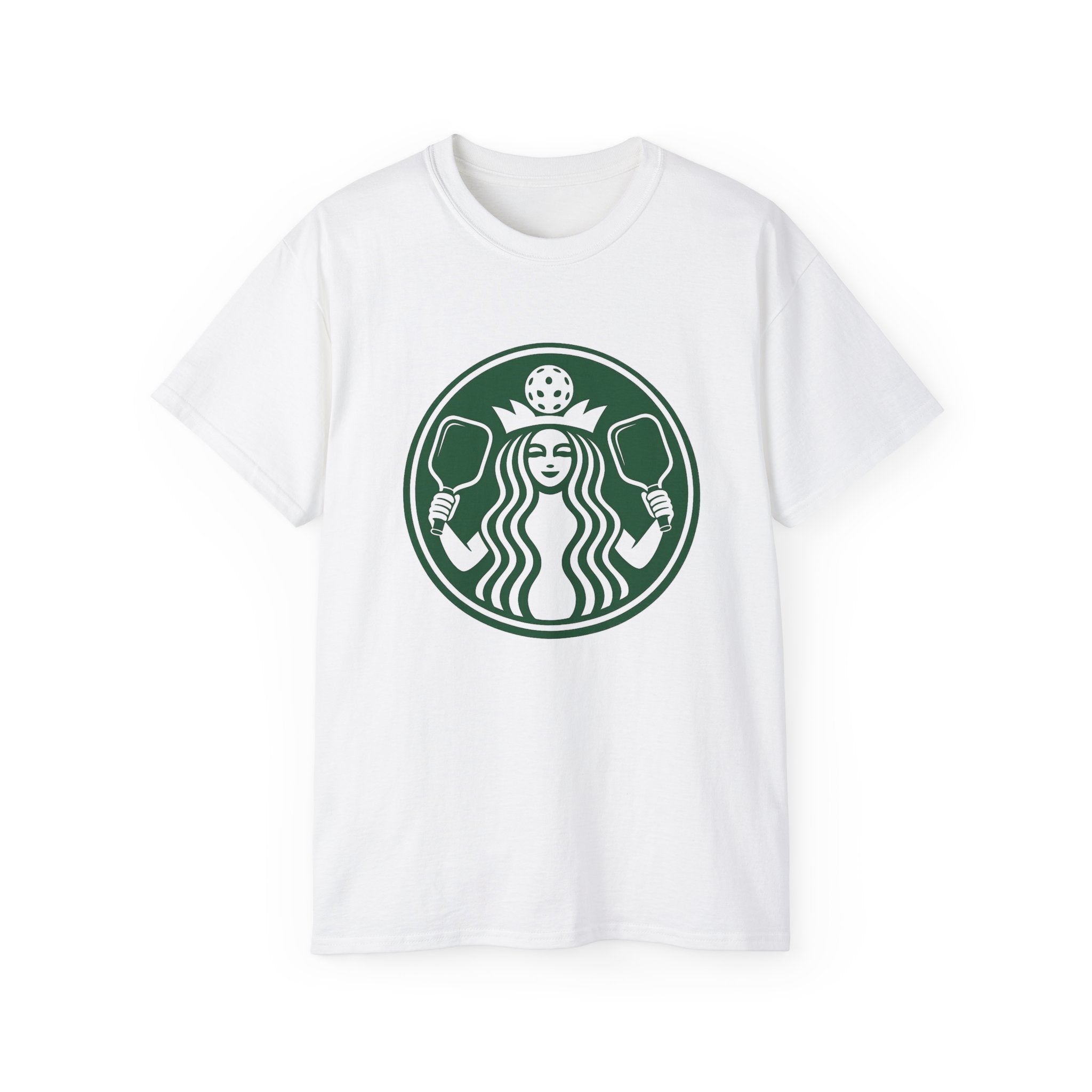 Coffee pickleball Logo Tee — Retro Mermaid Holding paddles Graphic T-Shirt
