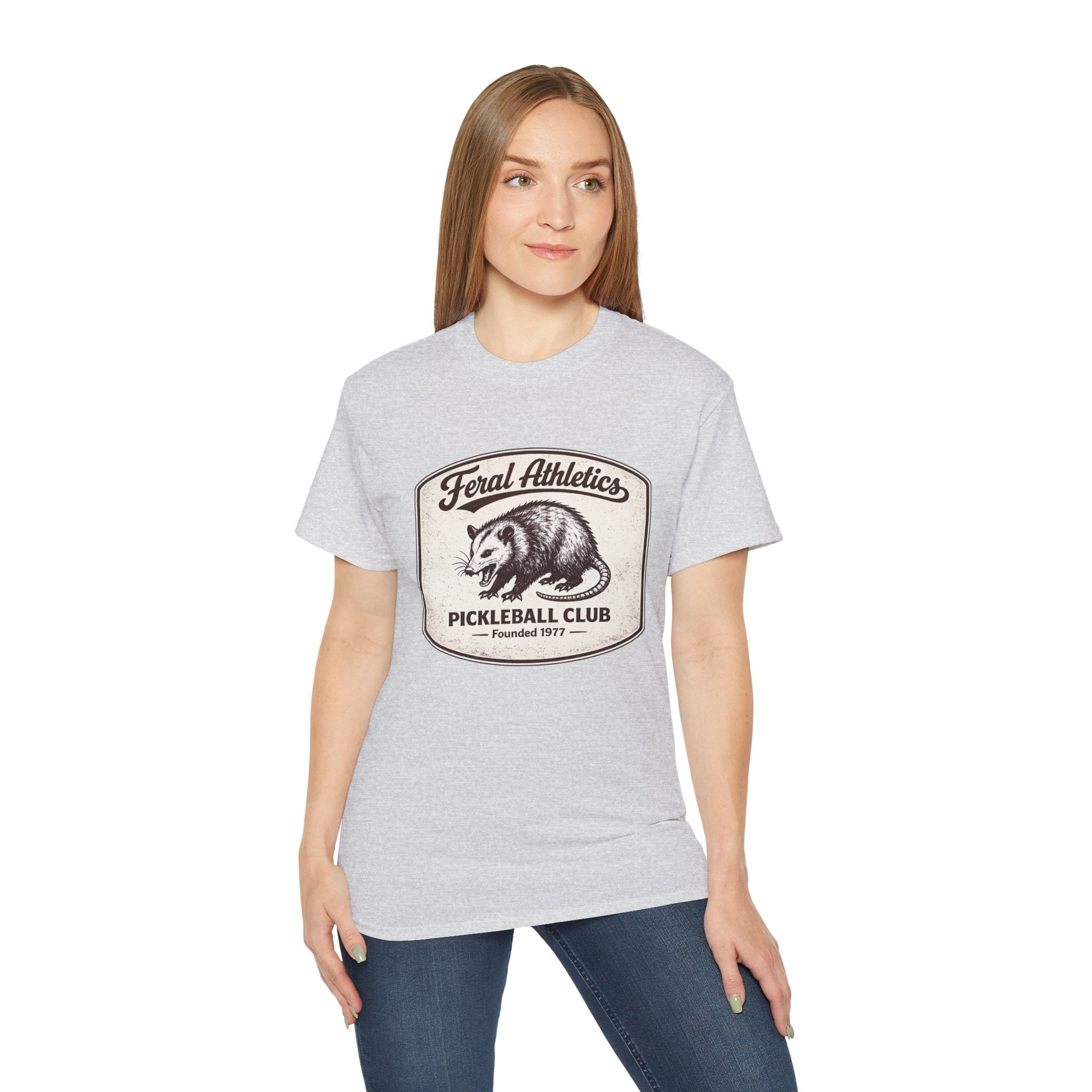 Pickleball Club Tee — "Feral Athletics" Vintage Possum Design